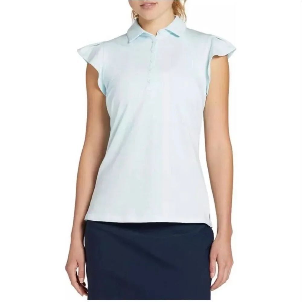 Walter Hagen Clubhouse Flutter Sleeve Golf Polo cyan glass UPF 50 Sz M NWT